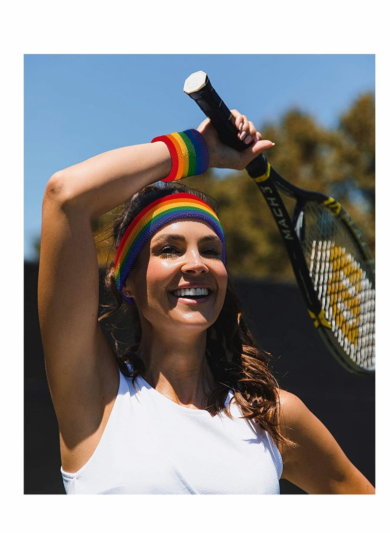 KASTWAVE مجموعة عصابات العرق، عصابات عرق مخططة تمتص الرطوبة، عصابة رأس و عصابات معصم لكرة السلة والتمارين الرياضية (1 قطعة عصابة رأس 2 قطعة عصابات معصم) - Image 5