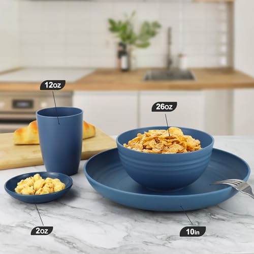 Wrova Wheat straw plates and bowls sets of 16 - Unbreakable wheat straw dinnerware sets for kids - Alternative plastic dinnerware set service for 4 - Microwave safe and Dishwasher safe bowls. Colorful - Image 3