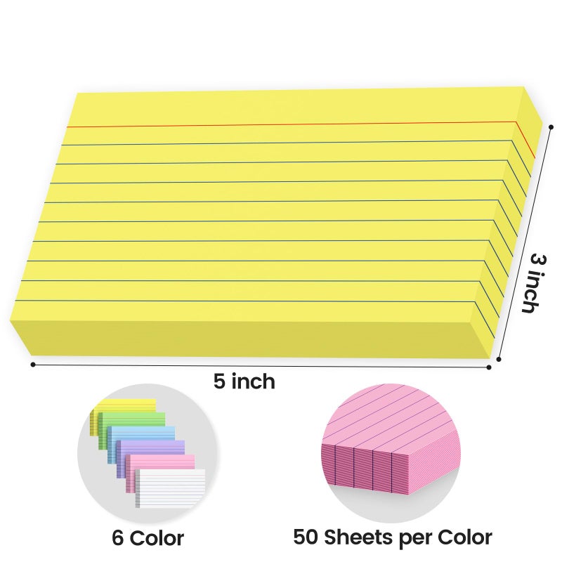 AILZFEI 300 Count Index Cards 3x5 Inch Colored - 180gsm Heavyweight Flash Card (50 Sheets Each), Durable & Portable Note Taking for Students, Teachers, Study Flashcards for School Office Home - Image 2