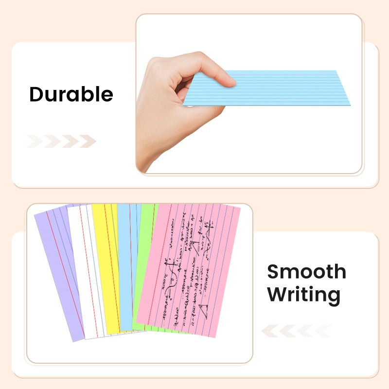 AILZFEI 300 Count Index Cards 3x5 Inch Colored - 180gsm Heavyweight Flash Card (50 Sheets Each), Durable & Portable Note Taking for Students, Teachers, Study Flashcards for School Office Home - Image 3