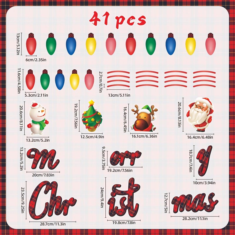 41pcs Christmas Magnetic Dishwasher Stickers Santa Reindeer Light Bulb Design - Image 2