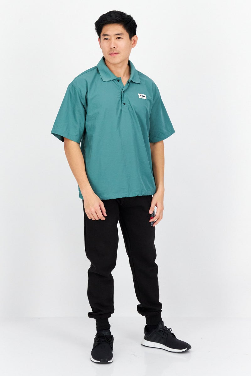 FILA تي شيرت بولو رياضي للرجال بشعار العلامة التجارية، أخضر - Image 4