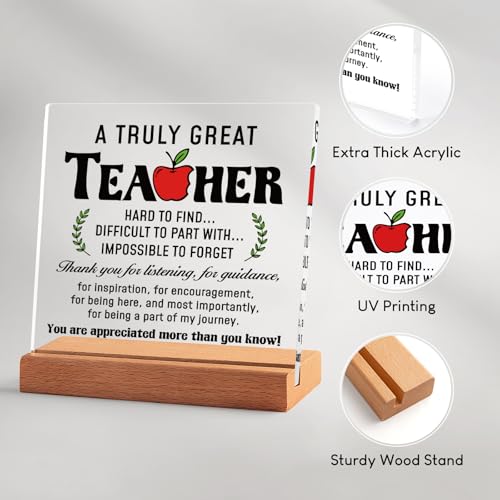 Afterprints Teacher Gifts for Women or Men, Teacher Appreciation Acrylic Plaque with Wooden Base, Thank You Gift for Teachers on Birthday, Retirement - Image 4