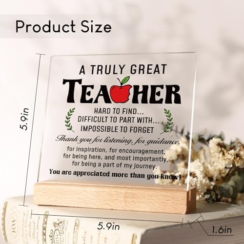 Afterprints Teacher Gifts for Women or Men, Teacher Appreciation Acrylic Plaque with Wooden Base, Thank You Gift for Teachers on Birthday, Retirement - Image 3
