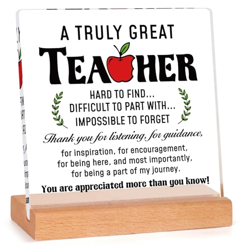 Afterprints Teacher Gifts for Women or Men, Teacher Appreciation Acrylic Plaque with Wooden Base, Thank You Gift for Teachers on Birthday, Retirement - Image 1