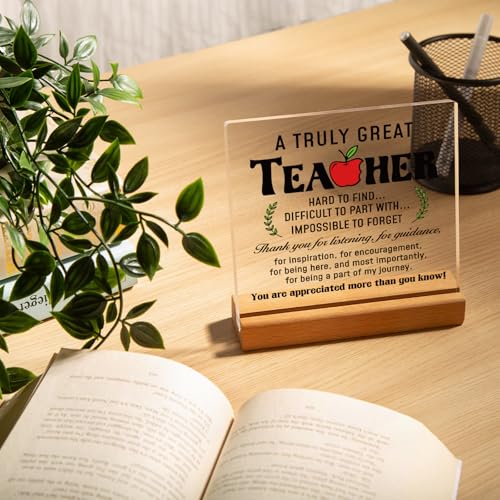 Afterprints Teacher Gifts for Women or Men, Teacher Appreciation Acrylic Plaque with Wooden Base, Thank You Gift for Teachers on Birthday, Retirement - Image 5