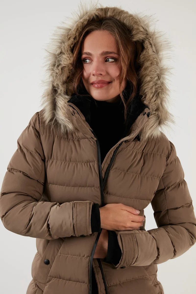 Lela Collar Faux Fur Removable Hooded Puffer Coat Women's Coat 497Yasmin21