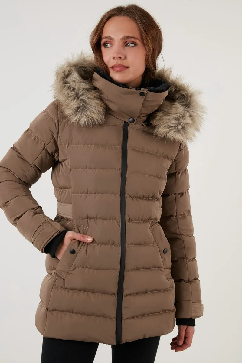 Lela Collar Faux Fur Removable Hooded Puffer Coat Women's Coat 497Yasmin21