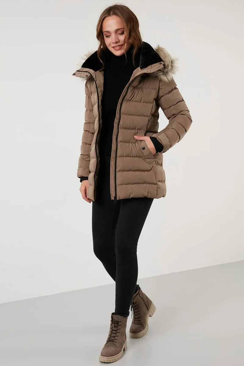 Lela Collar Faux Fur Removable Hooded Puffer Coat Women's Coat 497Yasmin21