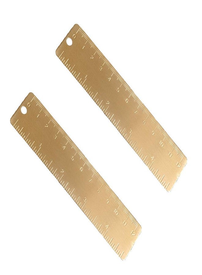 Ergonflow Gold Brass Ruler - Vintage Metal Copper Bookmark Dual Scale Engraved 4.75" (12Cm) Set of 2 - Image 1