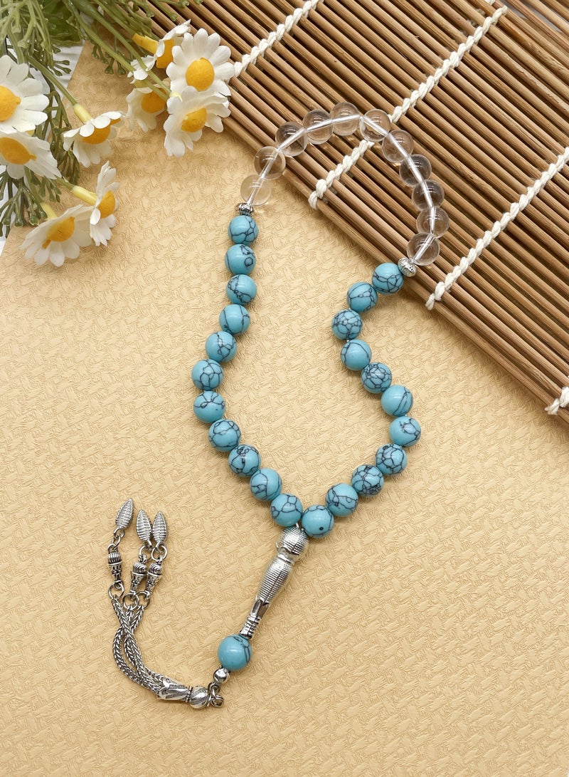 Tasbih10MM33 Blue crystal Spirit prayer beads made of glass and artificial turquoise by hand - Image 1