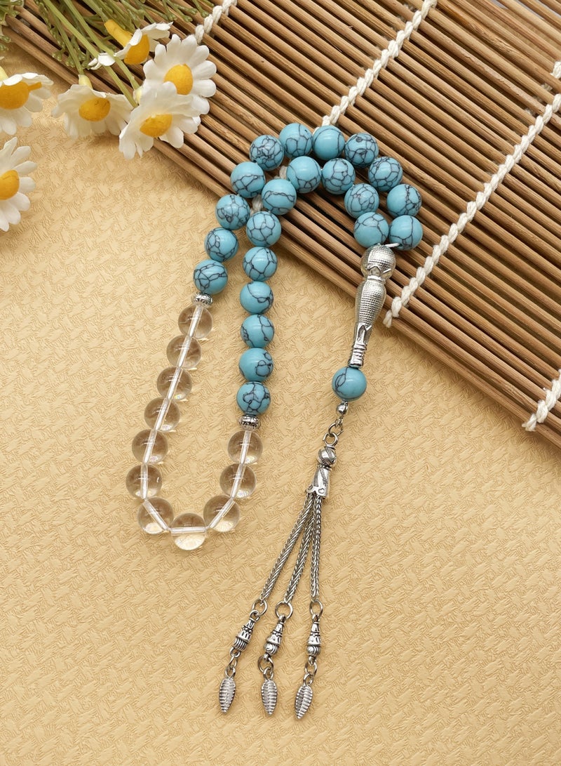 Tasbih10MM33 Blue crystal Spirit prayer beads made of glass and artificial turquoise by hand - Image 2