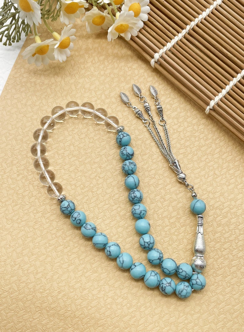 Tasbih10MM33 Blue crystal Spirit prayer beads made of glass and artificial turquoise by hand - Image 3