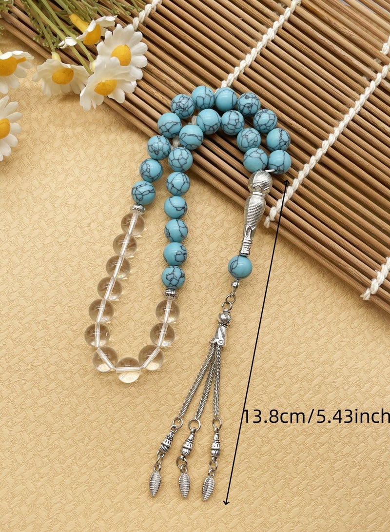 Tasbih10MM33 Blue crystal Spirit prayer beads made of glass and artificial turquoise by hand - Image 5