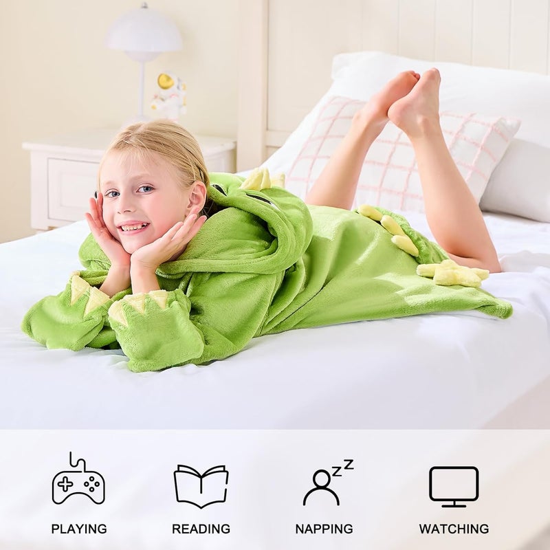 IFNOW Wearable Blanket Hoodie Kids, Oversized Fleece Blanket Sweatshirt Christmas Birthday Gifts for Boys, Girls, Teen Hoodie with Portable Foldable Blanket Pillow, Embroidery 5-15 Years, DinoPear - Image 5