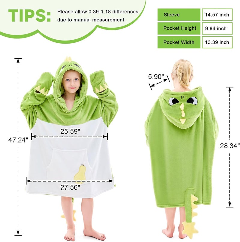 IFNOW Wearable Blanket Hoodie Kids, Oversized Fleece Blanket Sweatshirt Christmas Birthday Gifts for Boys, Girls, Teen Hoodie with Portable Foldable Blanket Pillow, Embroidery 5-15 Years, DinoPear - Image 2
