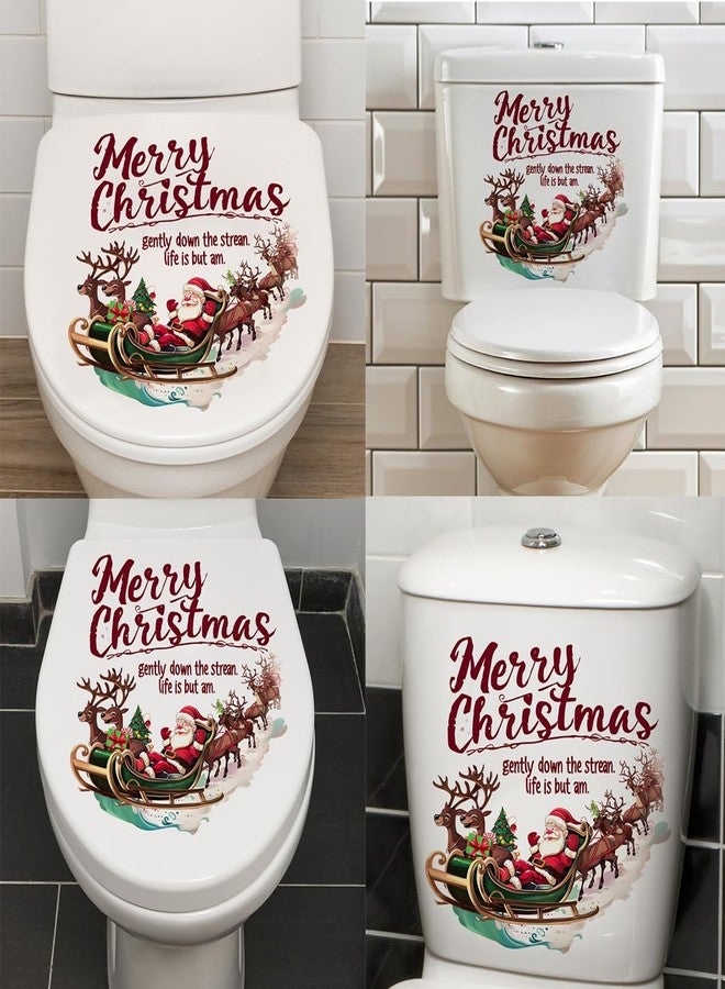 AUOCATTAIL Christmas Toilet Stickers Decals Xmas Christmas Tree Santa Claus Deer Pine Needle Ball Toilet Lid Stickers Bathroom Wall Self-Adhesive Decals for Merry Christmas Party Home Mural Decoration 3Sheets - Image 5