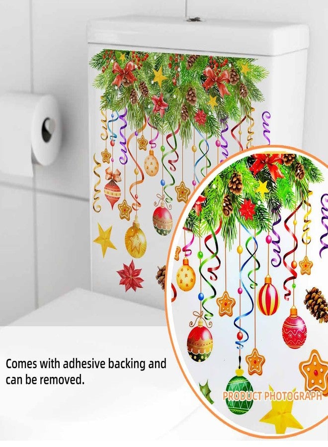 AUOCATTAIL Christmas Toilet Stickers Decals Xmas Christmas Tree Santa Claus Deer Pine Needle Ball Toilet Lid Stickers Bathroom Wall Self-Adhesive Decals for Merry Christmas Party Home Mural Decoration 3Sheets - Image 3