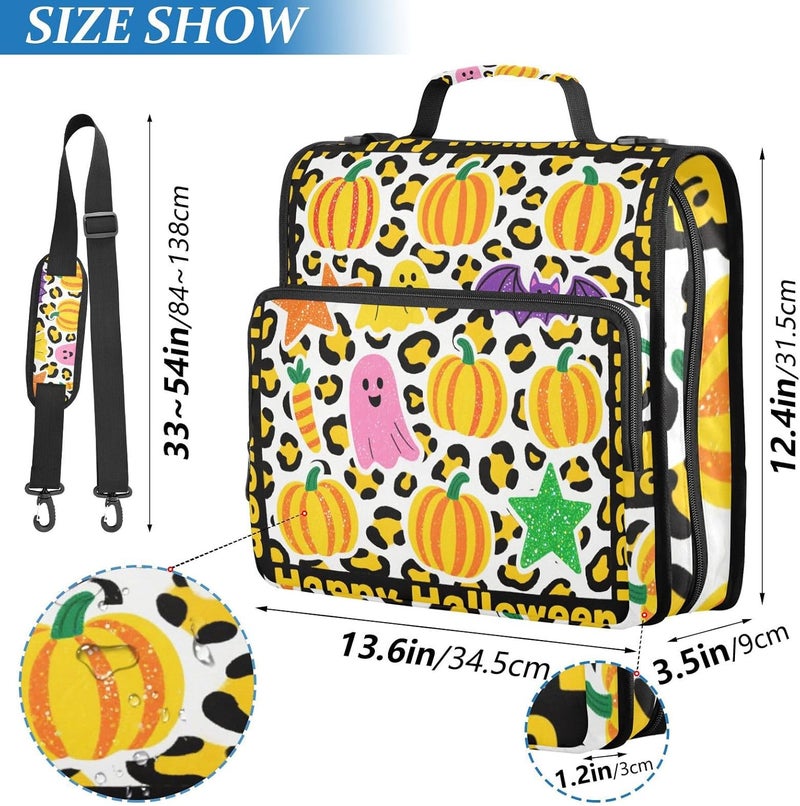 Bright Yellow Leopard Print Halloween 1.5 Inch 3 Rings Organizer Binder with Handle Includes Zip Pocket School Supplies Organizer for School and Office - Image 3