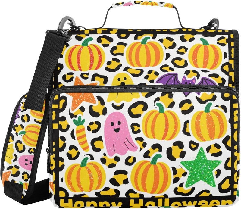 Bright Yellow Leopard Print Halloween 1.5 Inch 3 Rings Organizer Binder with Handle Includes Zip Pocket School Supplies Organizer for School and Office - Image 2