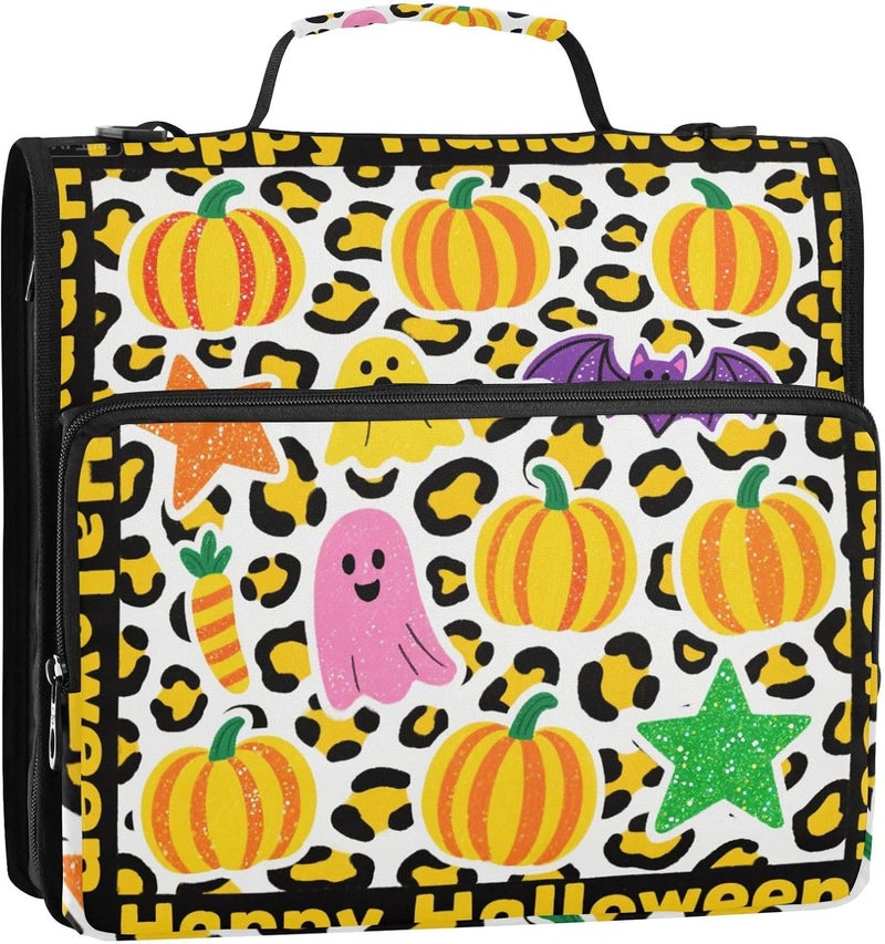 Bright Yellow Leopard Print Halloween 1.5 Inch 3 Rings Organizer Binder with Handle Includes Zip Pocket School Supplies Organizer for School and Office - Image 1