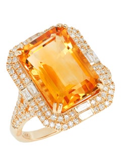 14K Yellow Gold Citrine and Diamonds Ring for Women Size 7