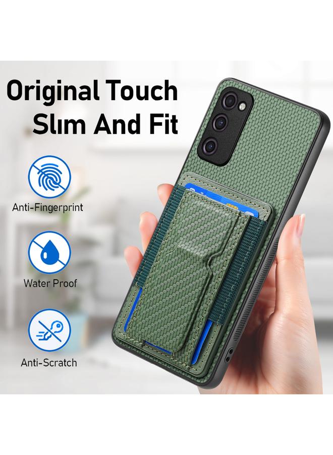 اس-توب جراب هاتف Samsung Galaxy S20 FE مصنوع من ألياف الكربون مع حامل قابل للطي وحقيبة بطاقات مرنة - Image 5