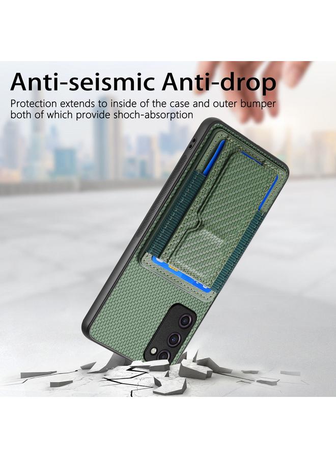 اس-توب جراب هاتف Samsung Galaxy S20 FE مصنوع من ألياف الكربون مع حامل قابل للطي وحقيبة بطاقات مرنة - Image 3