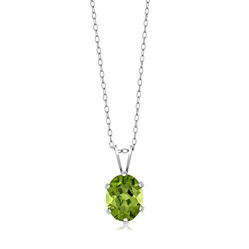 GEM STONE KING قلادة باندنت من حجر الجواهر كينغ 2.00 قيراط من البيريدوت الأخضر للنساء | فضة استرلينية 925 | حجر الميلاد | بيضاوي 9X7MM | مع سلسلة فضية بطول 18 إنش - Image 2