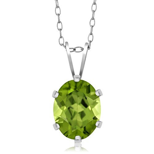 GEM STONE KING قلادة باندنت من حجر الجواهر كينغ 2.00 قيراط من البيريدوت الأخضر للنساء | فضة استرلينية 925 | حجر الميلاد | بيضاوي 9X7MM | مع سلسلة فضية بطول 18 إنش - Image 1