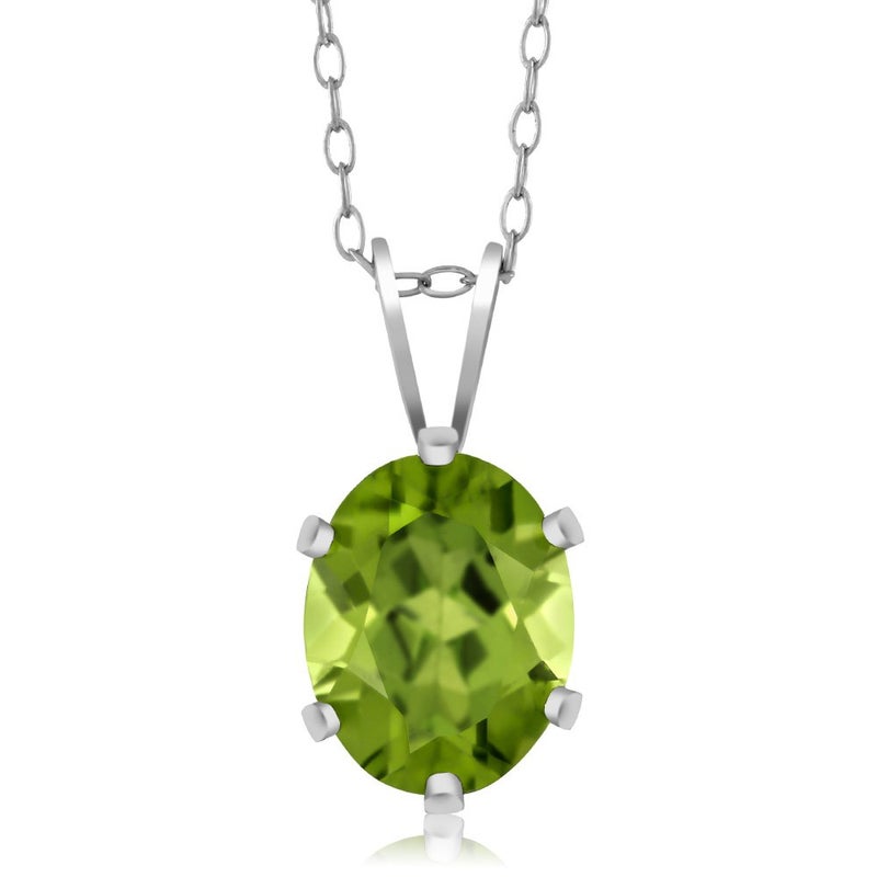 GEM STONE KING قلادة باندنت من حجر الجواهر كينغ 2.00 قيراط من البيريدوت الأخضر للنساء | فضة استرلينية 925 | حجر الميلاد | بيضاوي 9X7MM | مع سلسلة فضية بطول 18 إنش - Image 5
