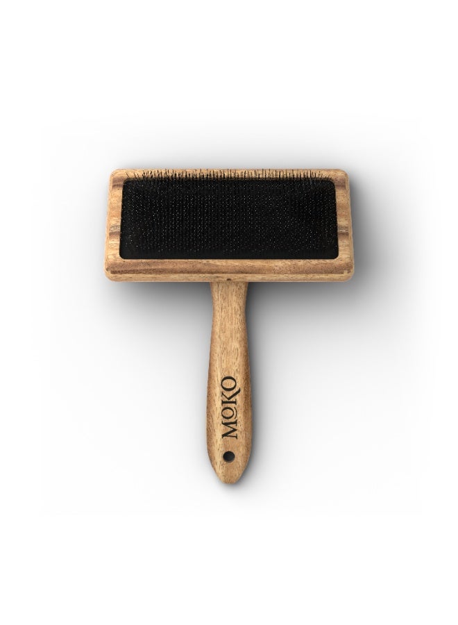 Moko Premium Bamboo Pin Dog Brush - Eco-Friendly Daily Grooming & Detangling Comb with Short Bristles for Small Dogs like Maltese, Shih Tzu, and Pomeranian (Sustainable De-Shedding & Coat Health Tool, 23x8cm)