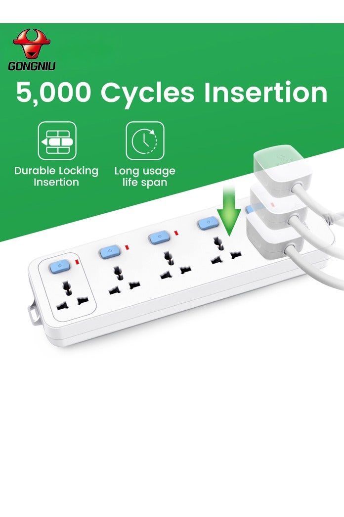 غونغنيو سلك تمديد كهربائي متعدد المقابس بطول 3 متر – لوحة تمديد مزودة بحماية من زيادة التيار، هيكل مقاوم للحريق، قفل أمان، تصميم جداري للمنزل والمكتب - Image 1