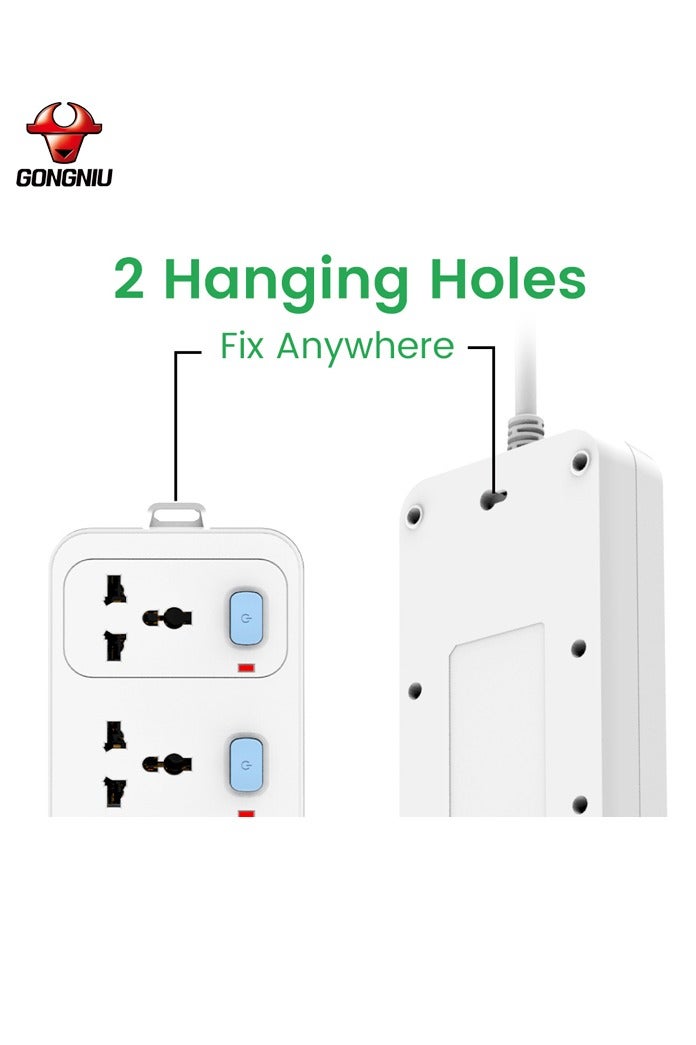 غونغنيو سلك تمديد كهربائي متعدد المقابس بطول 3 متر – لوحة تمديد مزودة بحماية من زيادة التيار، هيكل مقاوم للحريق، قفل أمان، تصميم جداري للمنزل والمكتب - Image 4
