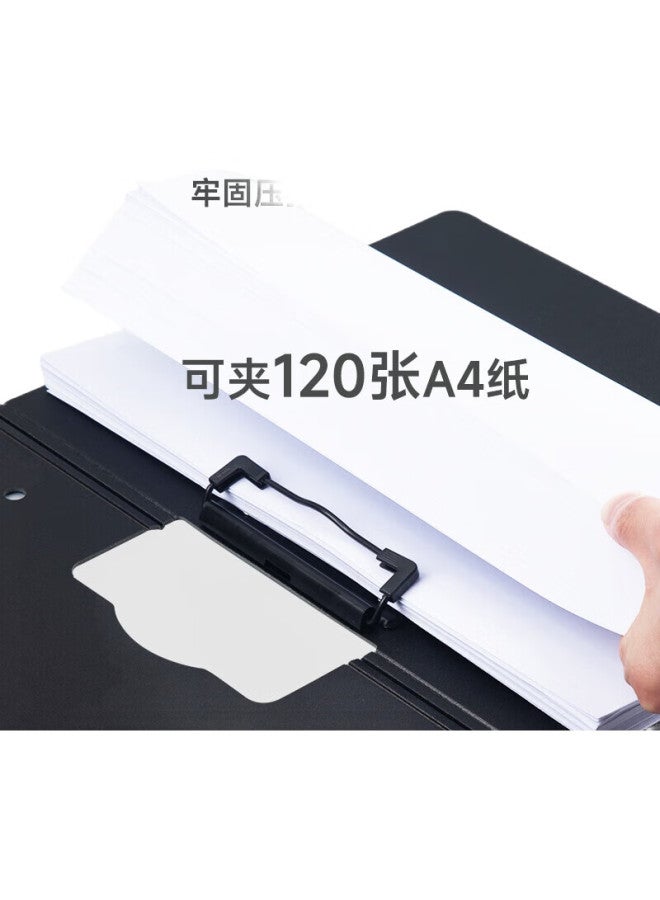 Fizz Fiz A4 Landscape File Folder, Folding Board, Conference Folder, Thickened Hard Metal Clip, Student Exam Paper Folder, Pad, Business Desktop Office Supplies, Black, Fz101008 - Image 1