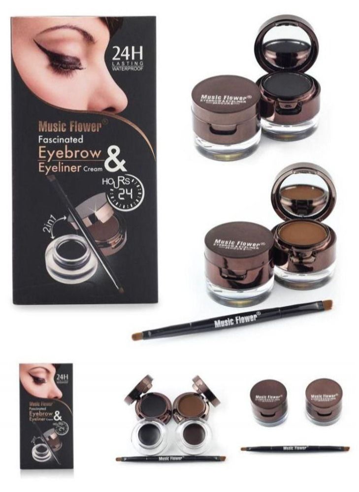 Music Flower 4 in 1 Black and Brown Gel Eyeliner and Eyebrow Powder Kit High Pigmented Waterproof Matte Smudge Proof Eye Liner 24 Hours Work Great with Eyebrow Double Side Eye Makeup Brush Included Makeup Gift Set  - Image 2