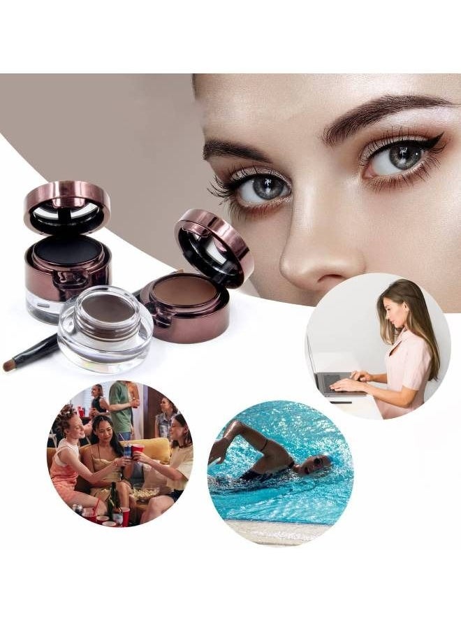 Music Flower 4 in 1 Black and Brown Gel Eyeliner and Eyebrow Powder Kit High Pigmented Waterproof Matte Smudge Proof Eye Liner 24 Hours Work Great with Eyebrow Double Side Eye Makeup Brush Included Makeup Gift Set  - Image 5