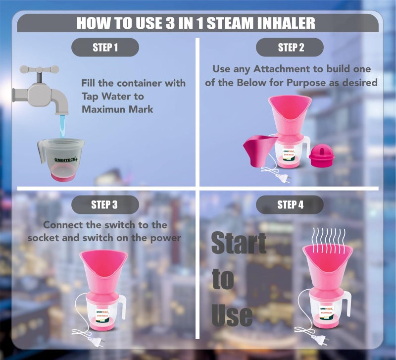 AmbiTech 3 in 1 Steamer with 1 Year Replacement Warranty Steam Inhaler Facial Vaporizer for Cold & Cough| Multi Colour - Image 4