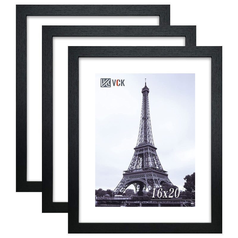 VCK 16x20 Poster Frames 3 Pack Black MDF Wood and Polished Plexiglass FrameDisplay Pictures in Horizontal and Vertical