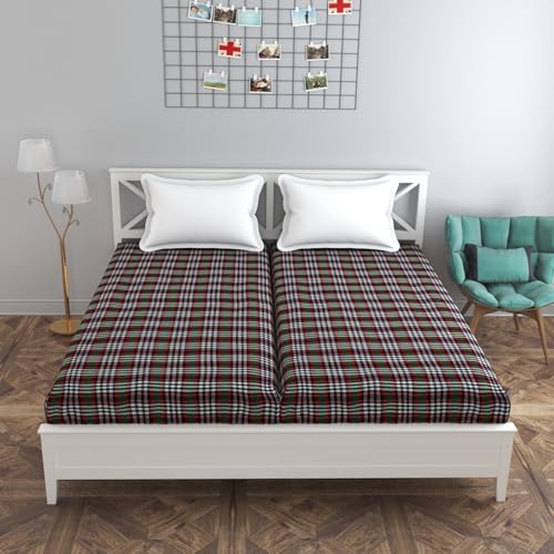 PRISCILLA Cotton Mattress Cover Protector Single Bed with Strong Zip/Chain (2 Pc, 6x3 ft) | All Around Protection with 360° Encasing with Zipper (Pack of 2, 72x36 Fits Upto 6 inches, Red/Green) - Image 1