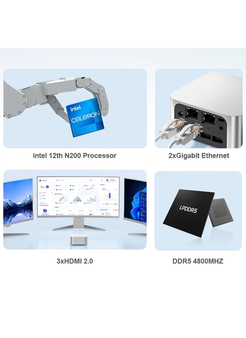 Intel - T8Plus Mini Host Dual Gigabit Network Port N100N5095 Office Game 4K Portable MiniPC Computer - Image 1