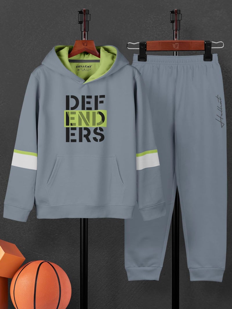 HELLCAT Trendy Printed Cotton Blend Hoodie T-Shirt Jogger Trackpant Clothing Set for Boys - Pack of 1 / Grey / 9-10 Years - Image 2