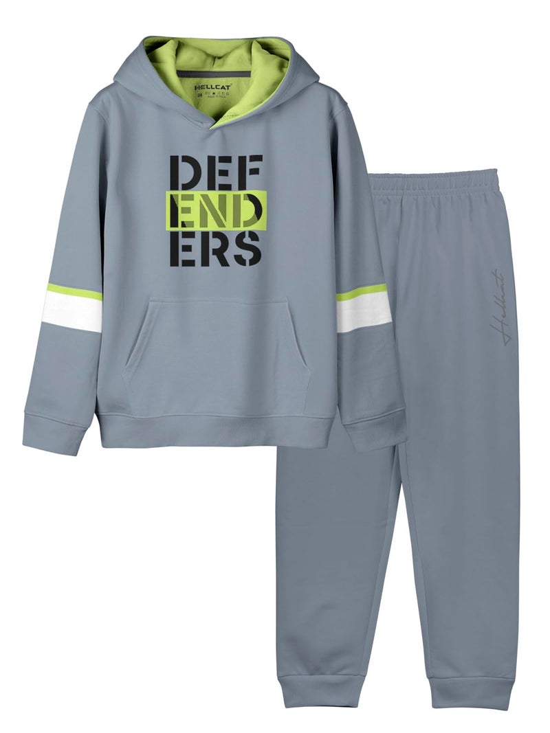 HELLCAT Trendy Printed Cotton Blend Hoodie T-Shirt Jogger Trackpant Clothing Set for Boys - Pack of 1 / Grey / 9-10 Years - Image 1