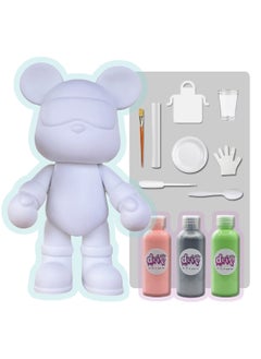 COOL BEAR COIN PIGGY BANK FIGURE (9 inch - 23 cm) ACRYLIC DRIP POUR PAINT COMPLETE KIT, Colors: Light-Pink, Silver, Mint-Green.