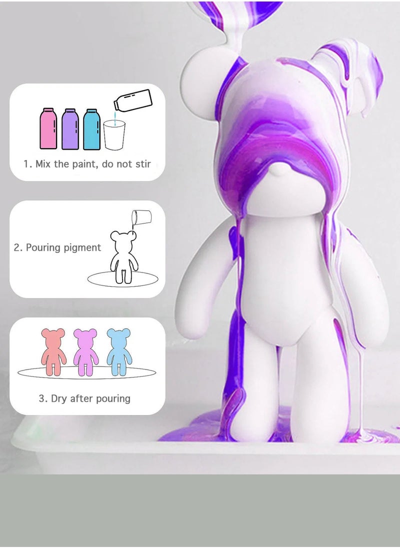 Generic - COOL BEAR COIN PIGGY BANK FIGURE (9 inch - 23 cm) ACRYLIC DRIP POUR PAINT COMPLETE KIT, Colors: Light-Pink, Silver, Mint-Green. - Image 1