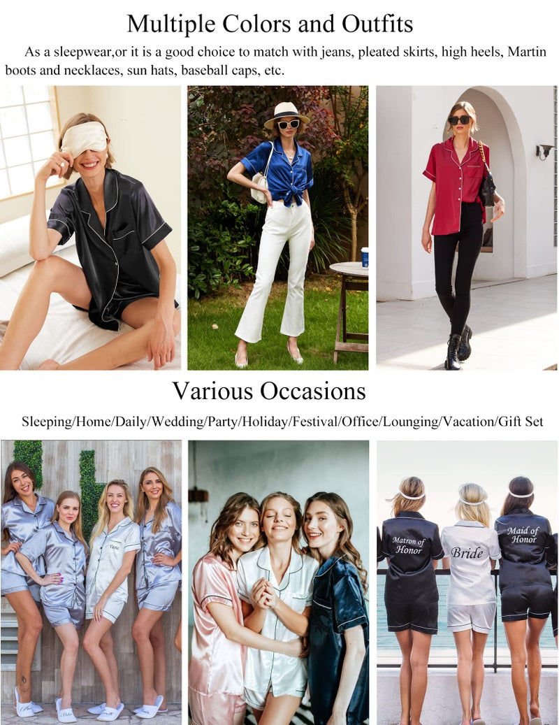 Ekouaer Pj Sets for Woman Silk Satin Pajama Set Summer Sleepwear Button Down Sleepwear Top and Shorts Pjs Royal Blue,X-Large - Image 5