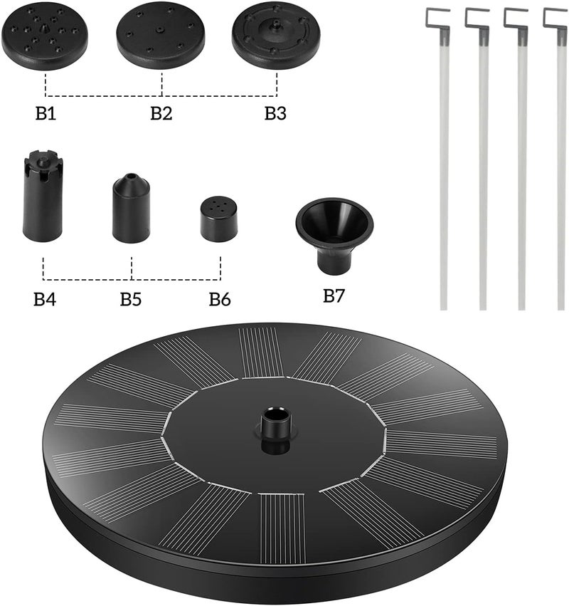 JSDOIN Solar Fountain Pump, Upgrade 1.4W Bird Bath, 4 Fixed Standing Holder, Solar Fountain with 6 Nozzle, Free Standing Outdoor Submersible Fountain Panel Kit for Pond, Pool, Patio, Garden - Image 2