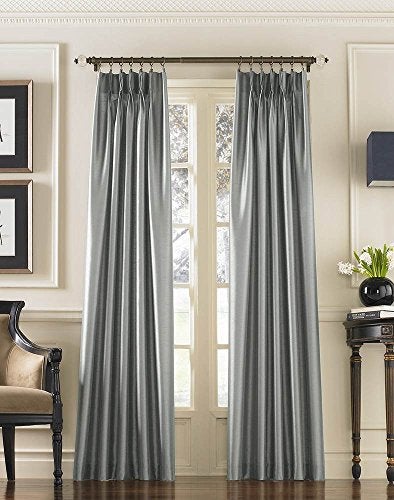 Curtainworks Marquee Faux Silk Pinch Pleat Curtain 1 Panel 30 by 132 Pewter
