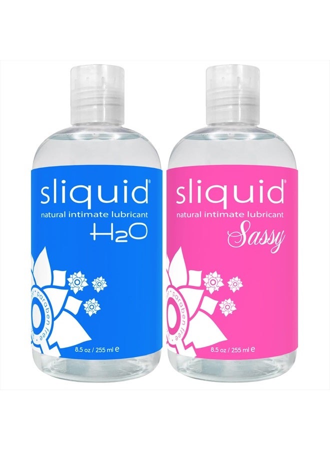 Sliquid Naturals Water-Based Lube for Women/Men/Couples - Sliquid H2O 8.5 Oz and Sliquid Sassy 8.5 Oz Personal Lubricant Set, Non-Staining, Unscented, Unflavored (2 Piece Set) - Image 1
