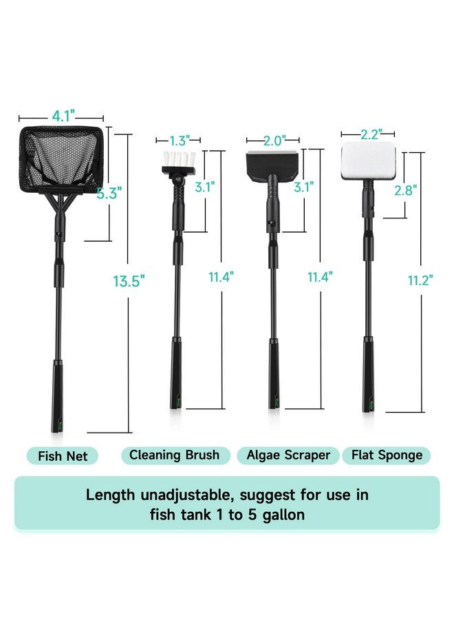 hygger Small Aquarium Cleaning Tools, 4 in 1 Fish Tank Cleaner Kit with Handle,Fish Net,Algae Scraper,Clean Brush,Flat Sponge - Image 5